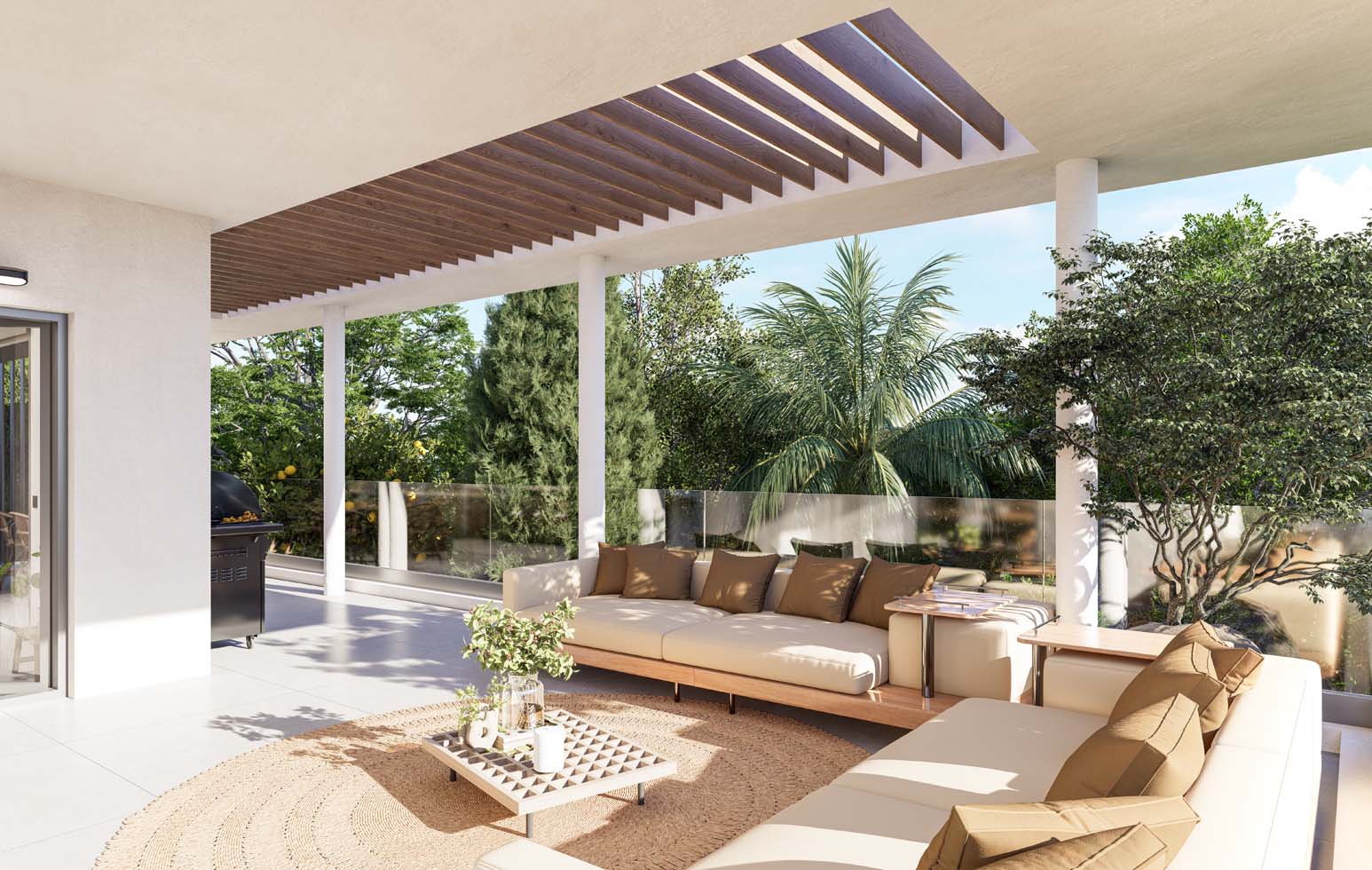 Résidence Valrose vue de la terrasse avec pergola