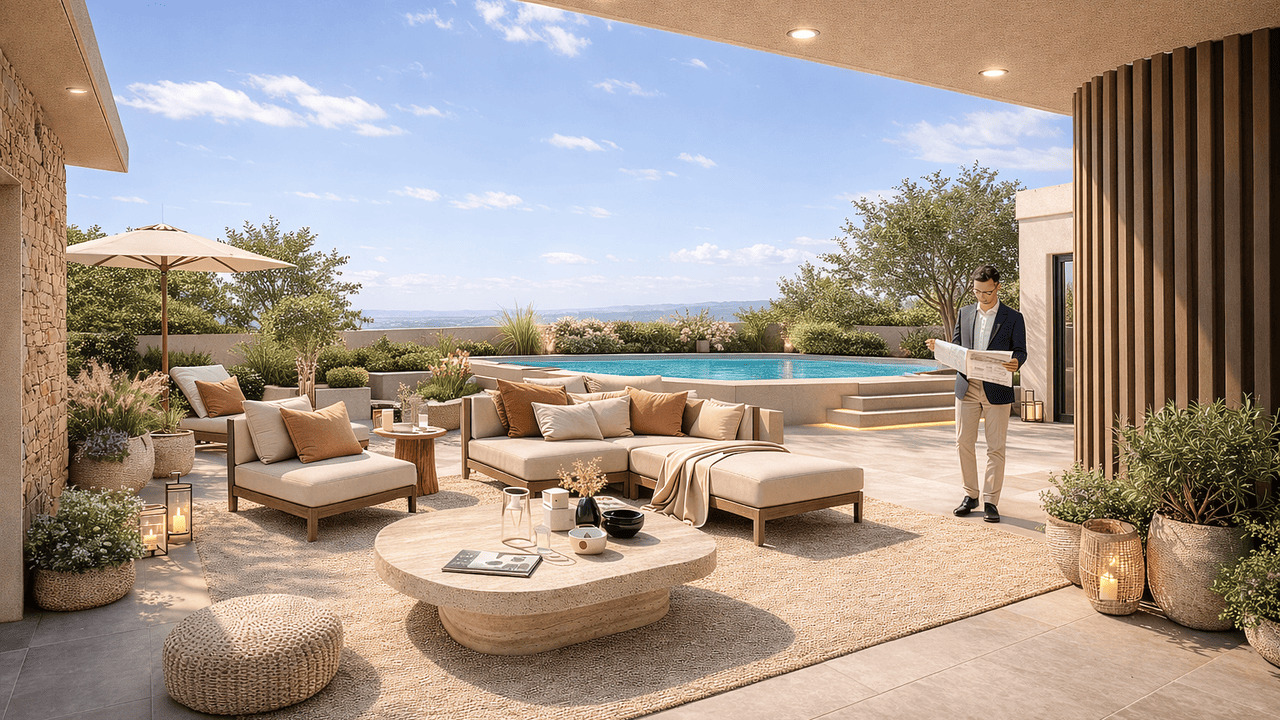 Terrasse d'un logement de la résidence 16 degrès Sud